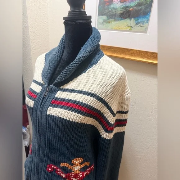 The J. Peterman Company  Small 100% Cotton vintage-style Cowichan knit zip-up - Picture 7 of 14